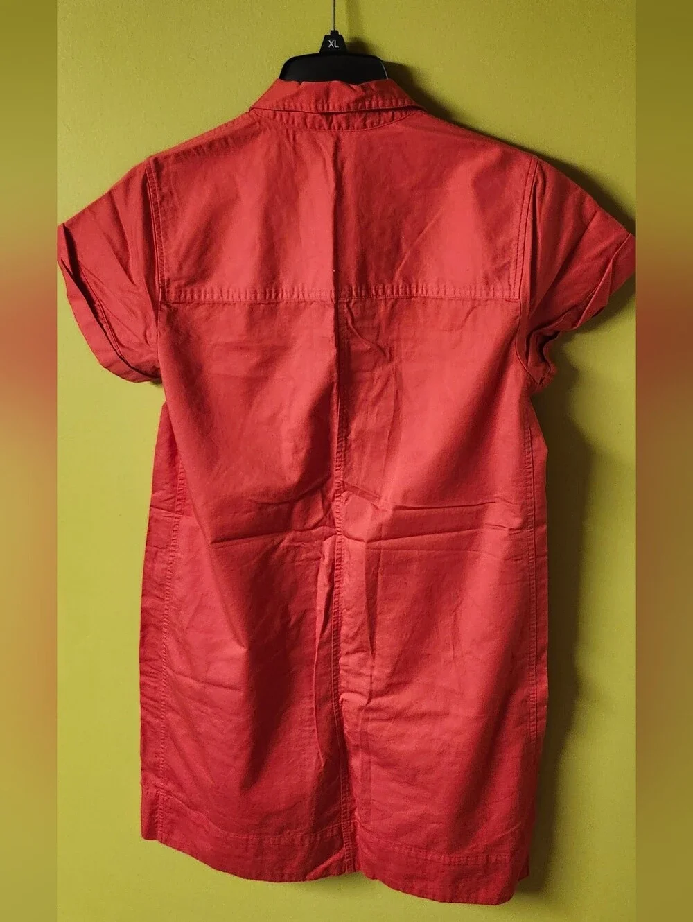J.CREW Short Sleeve Cotton Poplin Shirt Dress Coral Red Pink Mini, Sz S